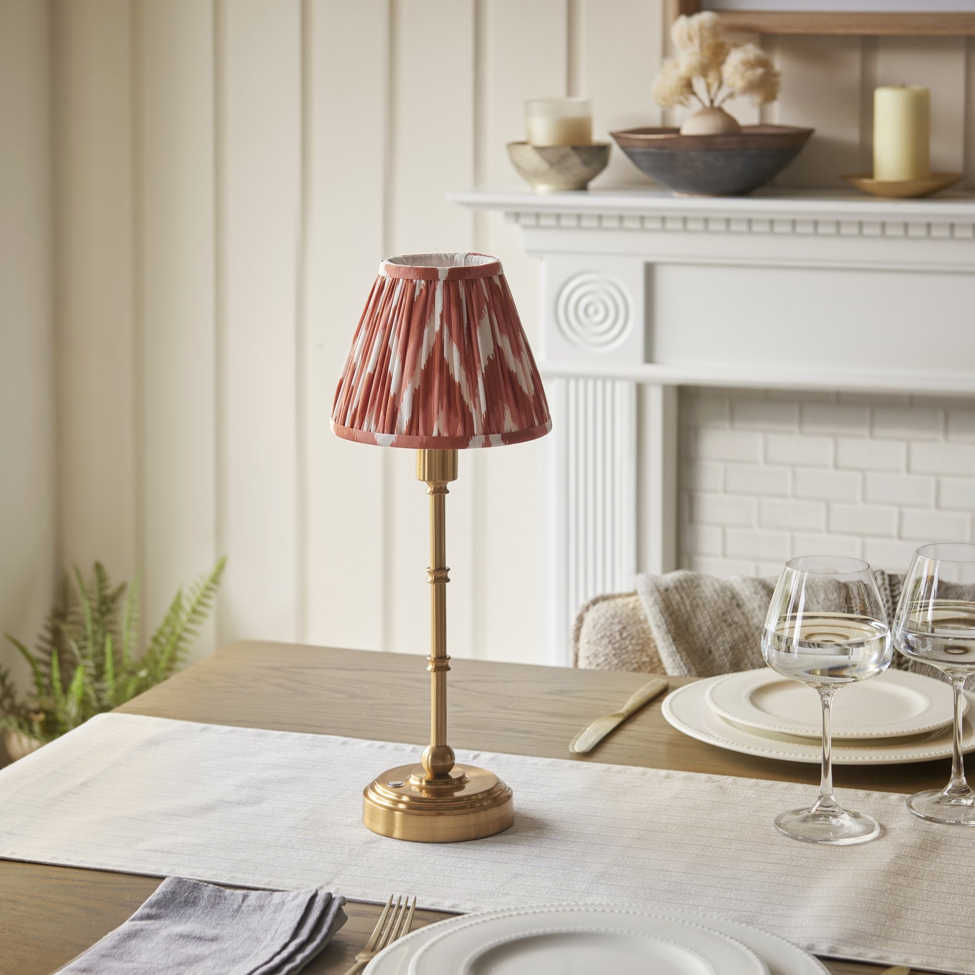 Endon Burley Rechargeable Table Lamp & Zigzag 16cm Apricot Orange Shade