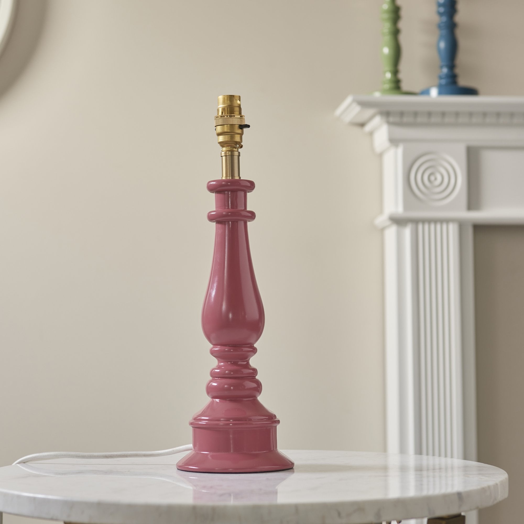 Endon Myrtle Gloss Pink Clay Table Lamp & Zigzag 30cm Cotswold Green Shade