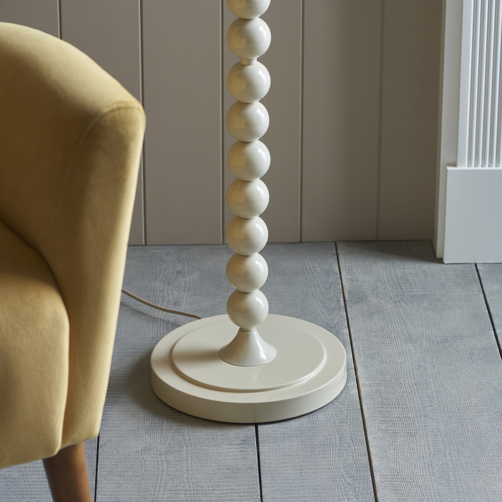 Endon Higgledy Gloss Almond White Floor Lamp & Ikat 35cm Neutral Shade
