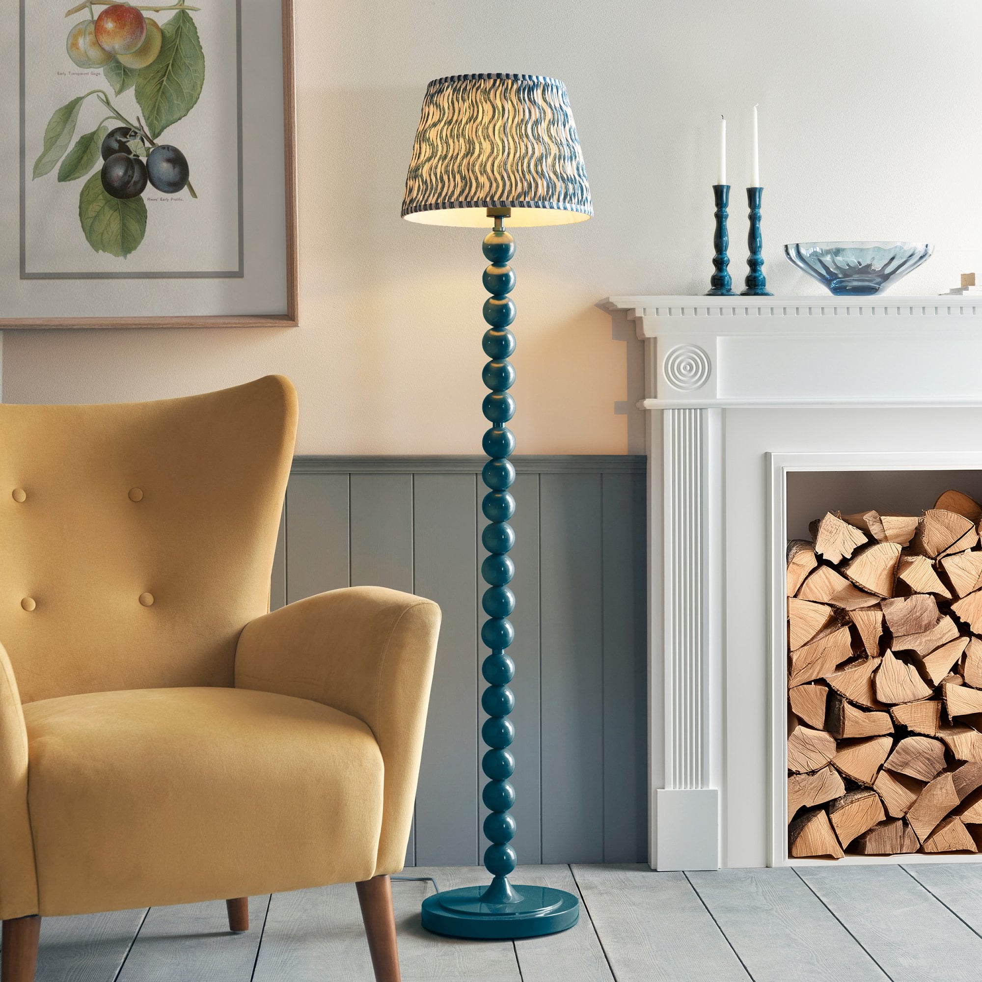 Endon Higgledy Gloss Marlin Blue Floor Lamp & Ripple 35cm Marlin Blue Shade