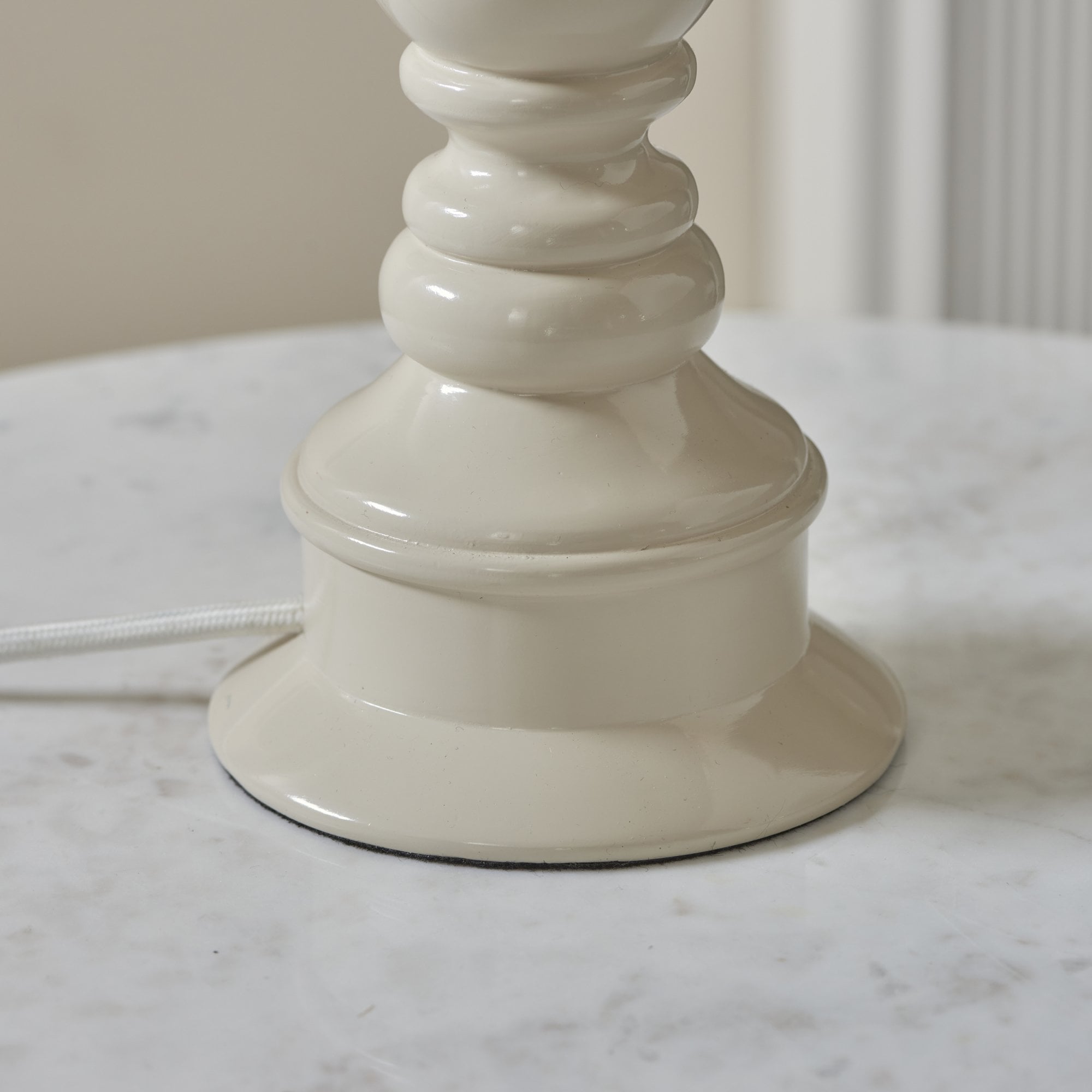 Endon Myrtle Gloss Almond White Table Lamp & Ikat 25cm Neutral Shade