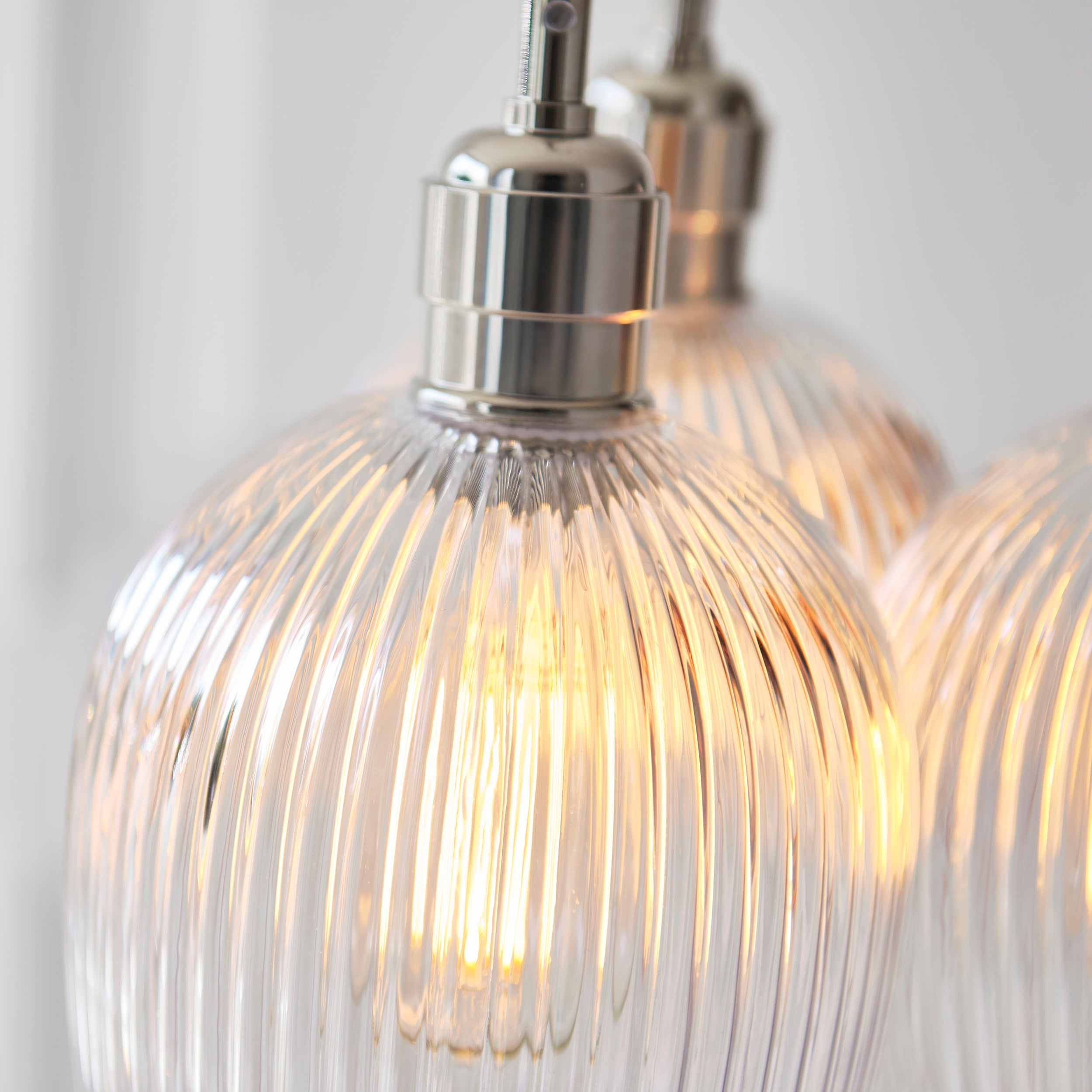 Utopia Finesse 3 Light Cluster Ceiling Pendant - Bright Nickel & Clear Ribbed Glass