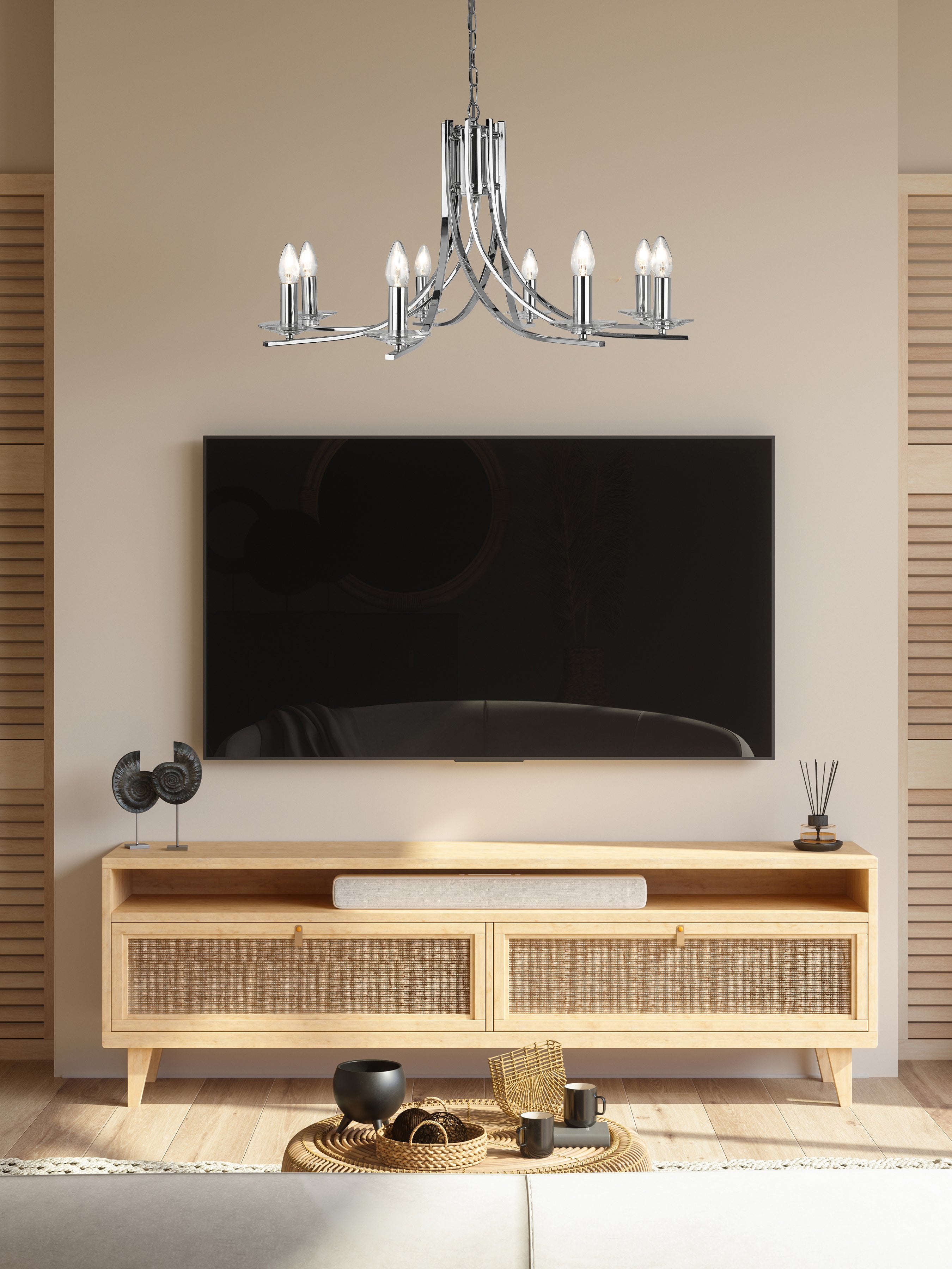 Searchlight Archer 8 Light Pendant - Chrome & Clear Glass Sconces