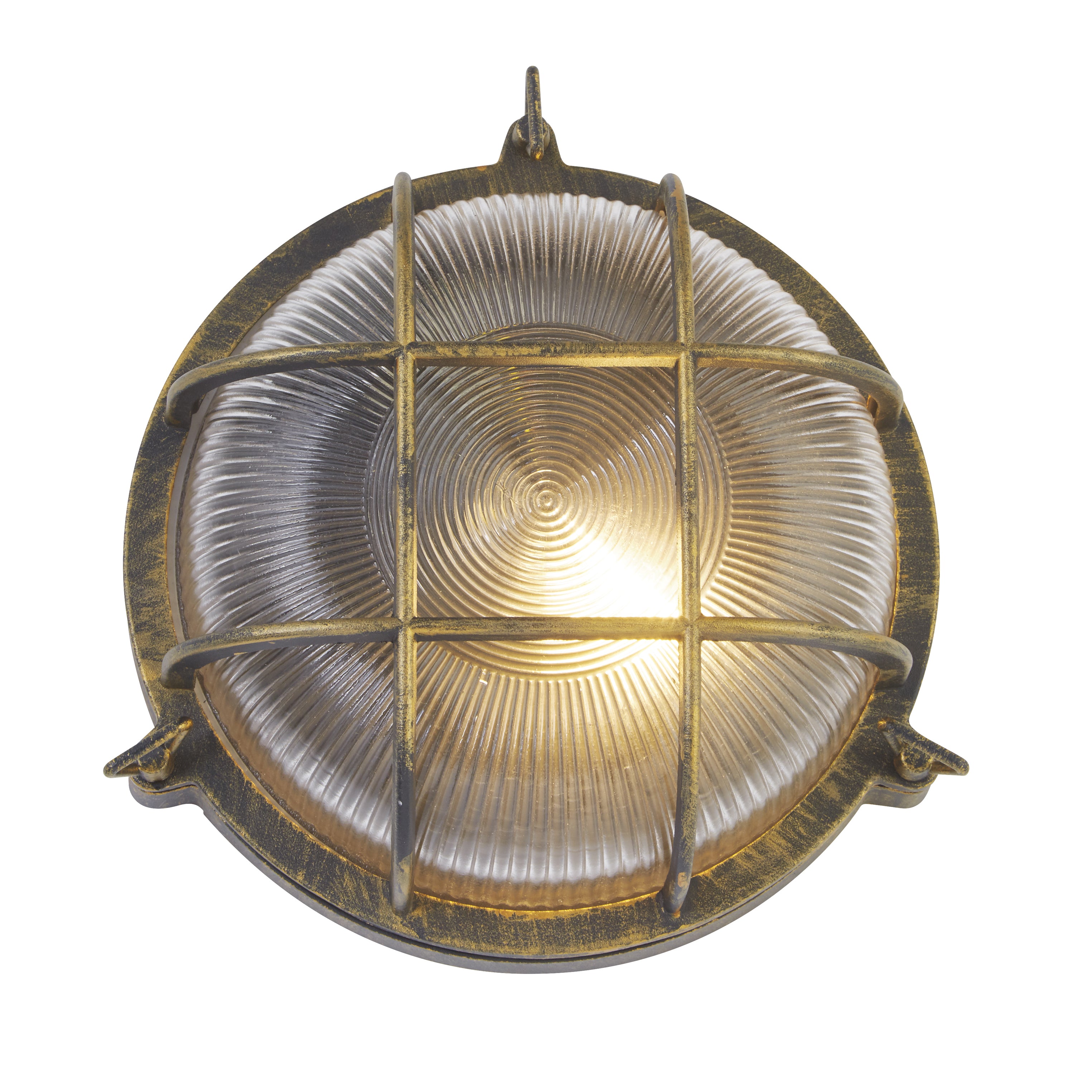 Searchlight Browside IP44 Outdoor Light - Round - Black Gold Aluminium
