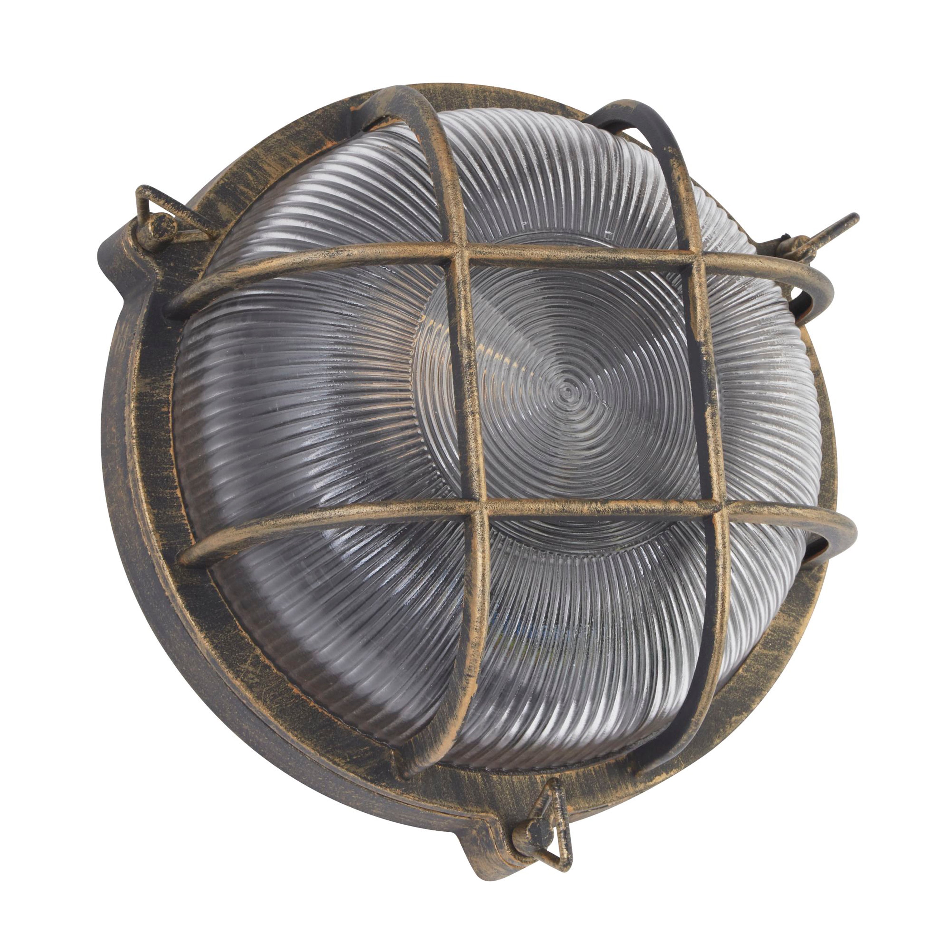 Searchlight Browside IP44 Outdoor Light - Round - Black Gold Aluminium