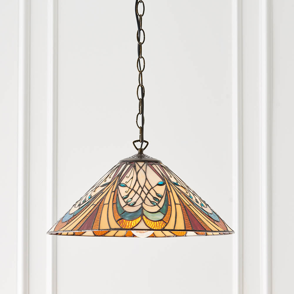 Interiors 1900 Hector Medium Pendant - Handcrafted Tiffany Style Glass