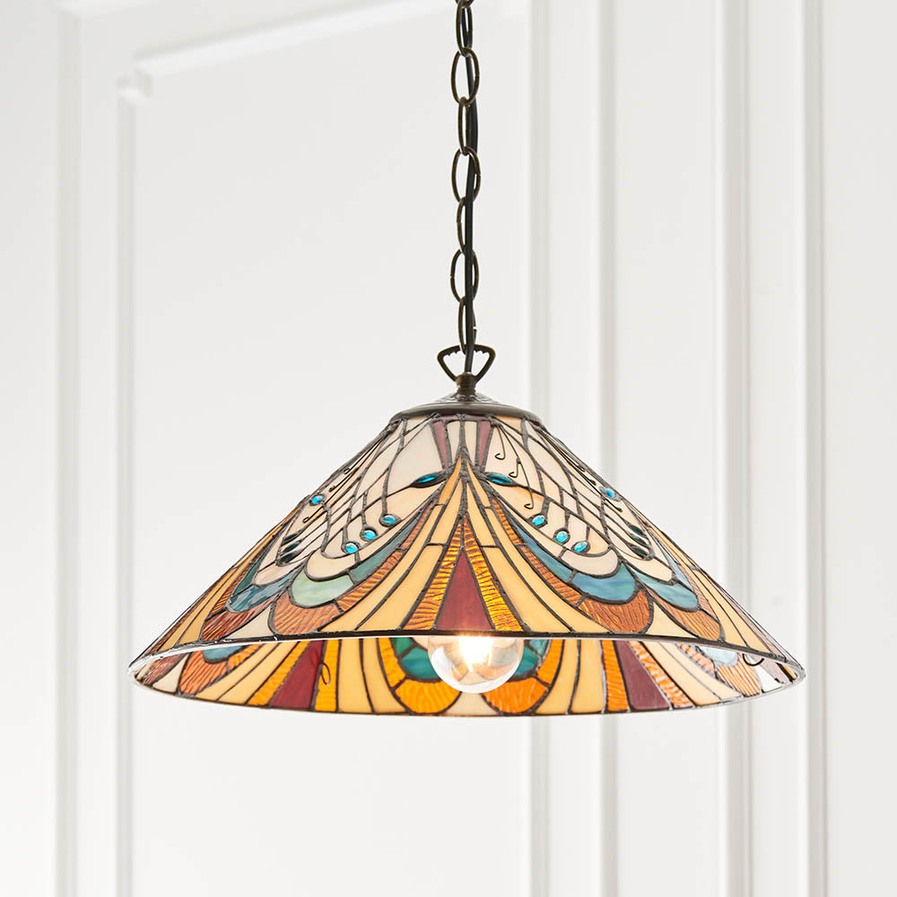 Interiors 1900 Hector Medium Pendant - Handcrafted Tiffany Style Glass
