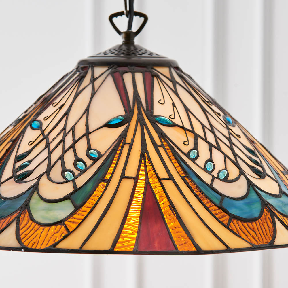 Interiors 1900 Hector Medium Pendant - Handcrafted Tiffany Style Glass