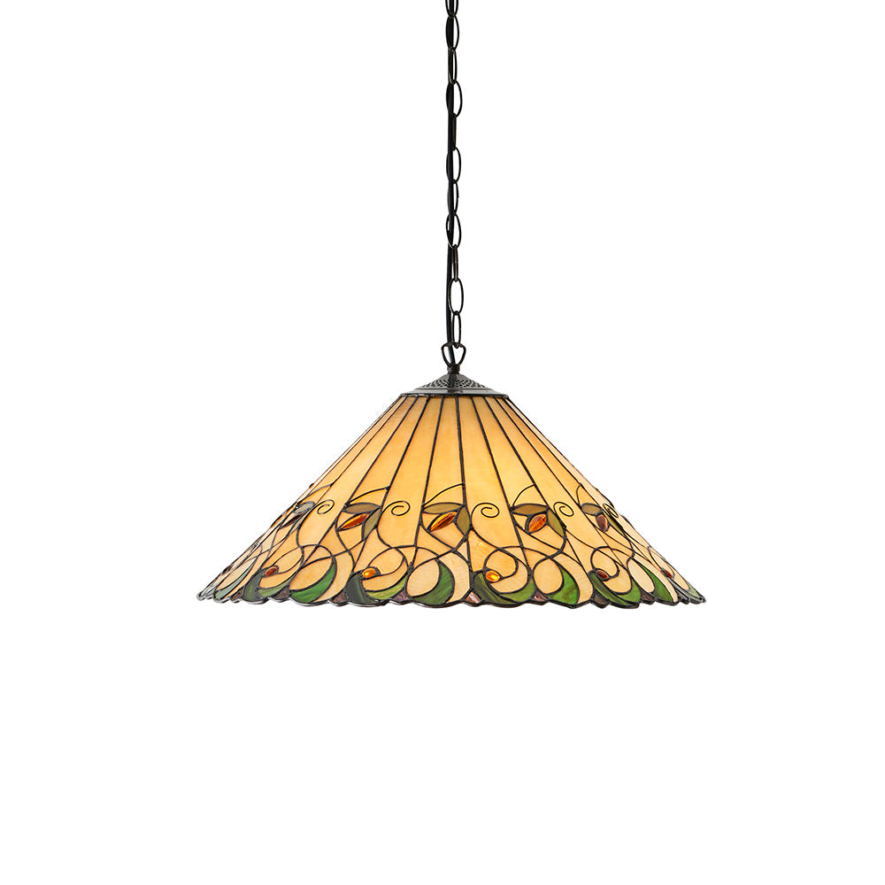 Interiors 1900 Jamelia Large 3 Light Pendant - Handcrafted Tiffany Style Glass