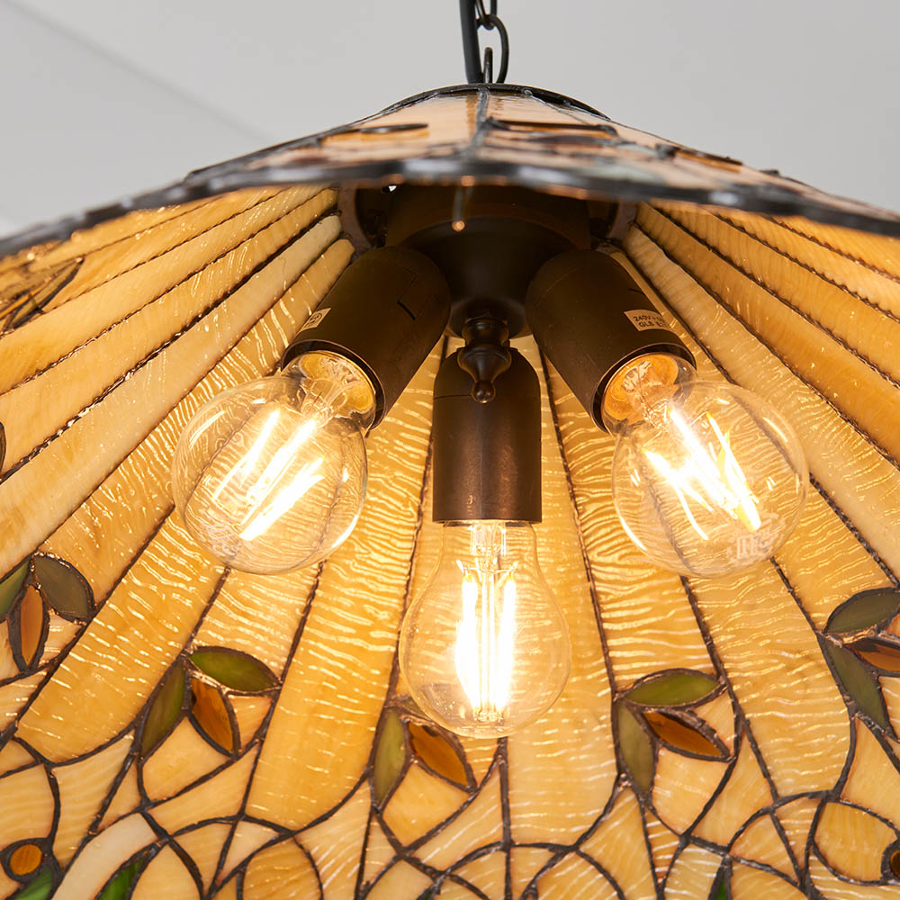 Interiors 1900 Jamelia Large 3 Light Pendant - Handcrafted Tiffany Style Glass