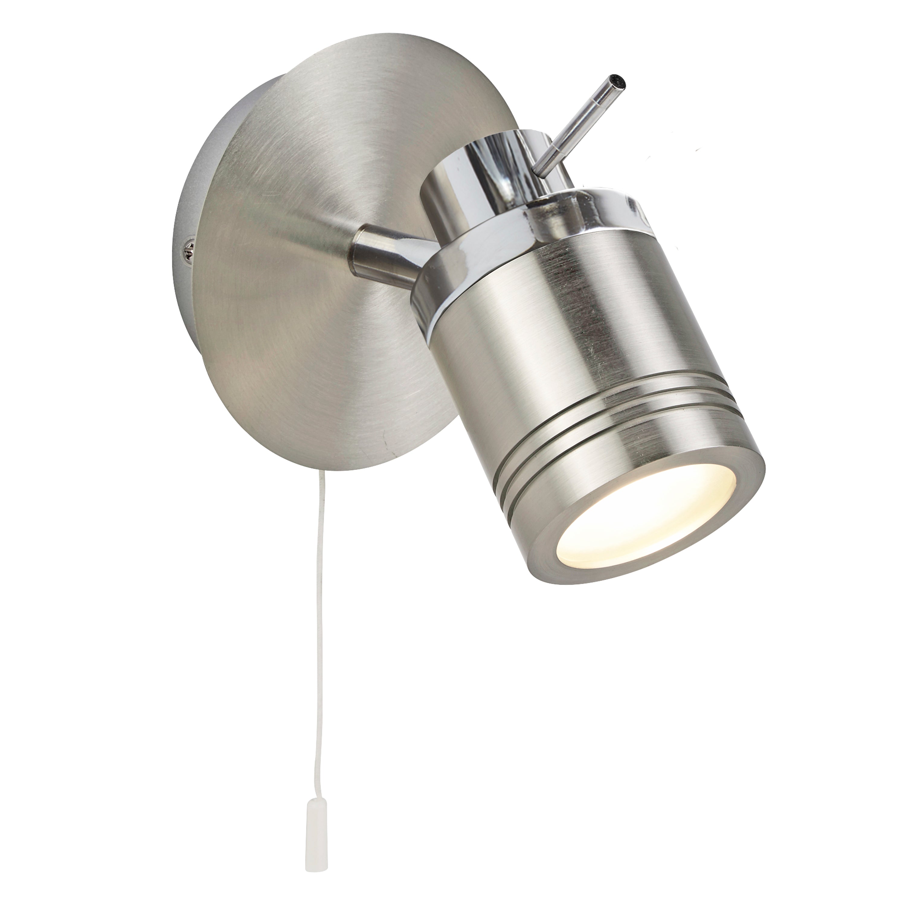 Searchlight Saker Single IP44 Bathroom Spot Wall Bracket, Satin Silver