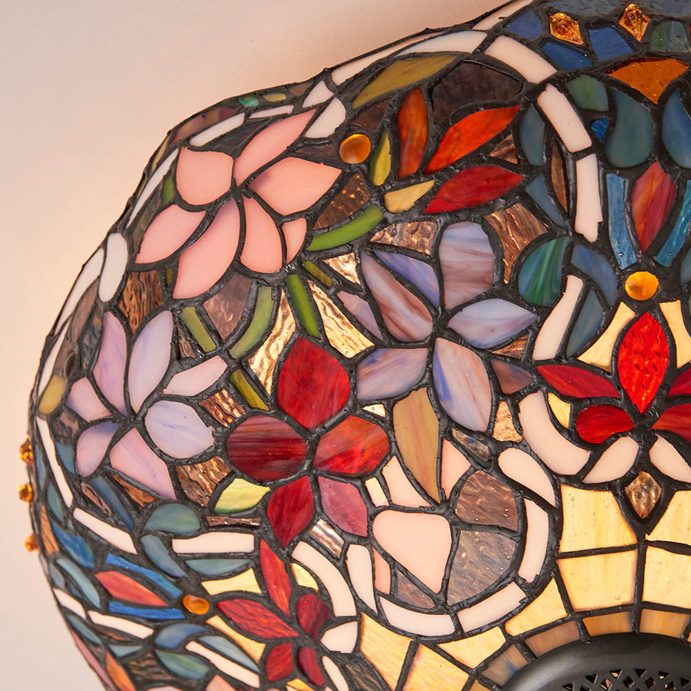 Interiors 1900 Sullivan Medium 2 Light Flush Fitting Pendant -Handcrafted Tiffany Style Glass