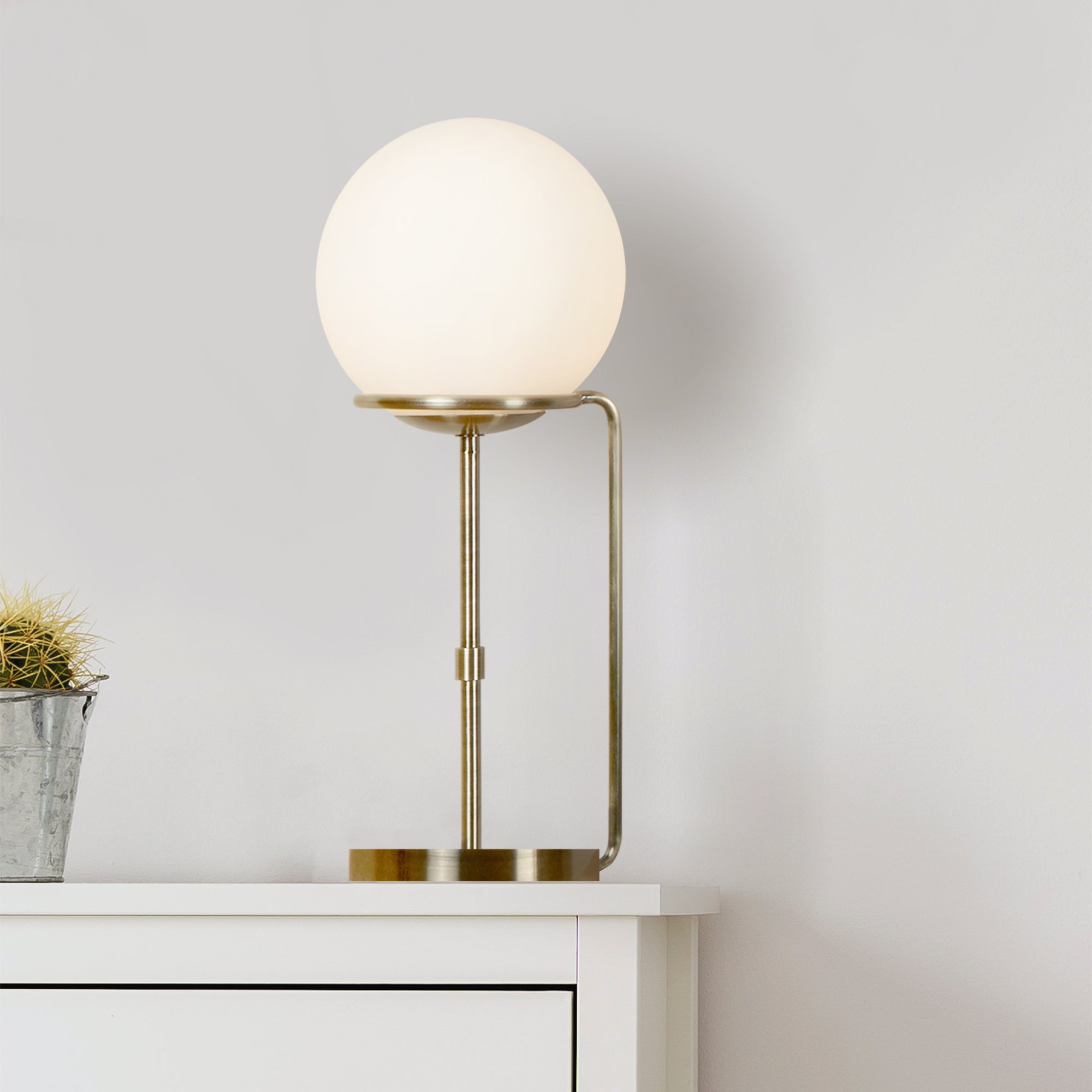 Searchlight Sophia Single Table Lamp, Antique Brass, Opal White Glass Shades