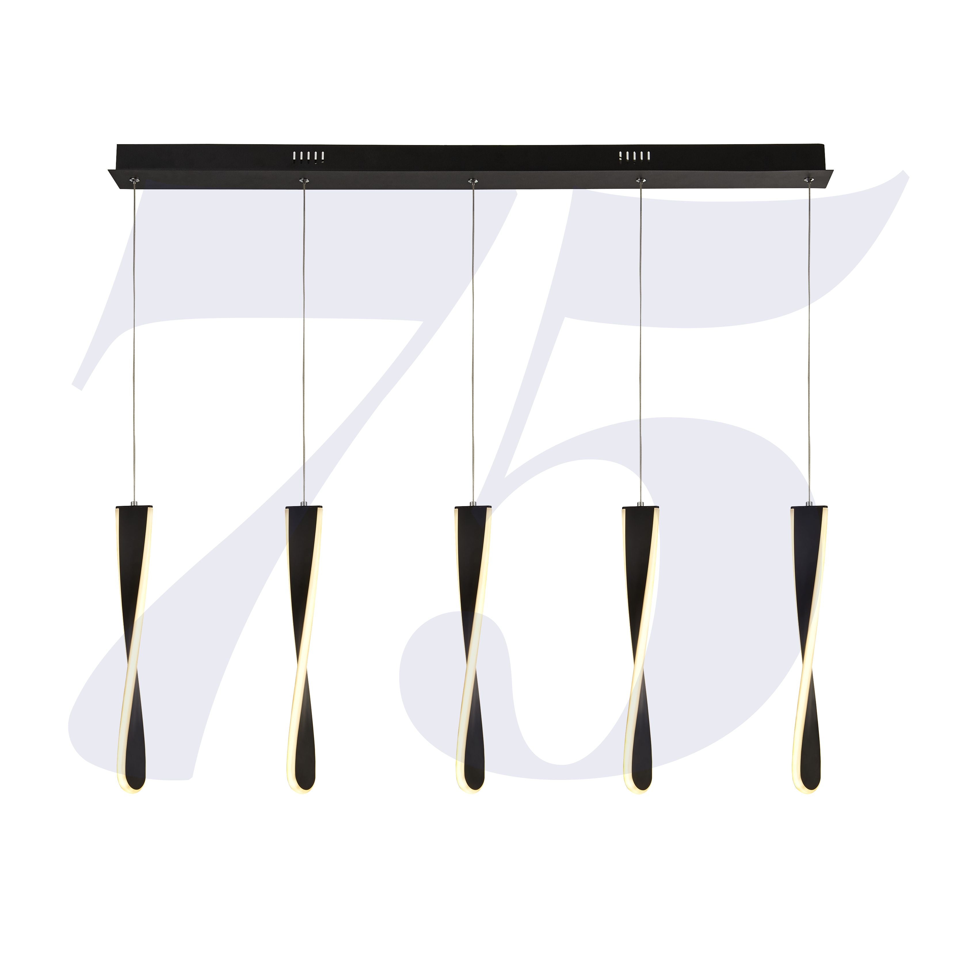 Searchlight Paddington 5 Light LED Bar Ceiling Pendant - Matt Black & Opal