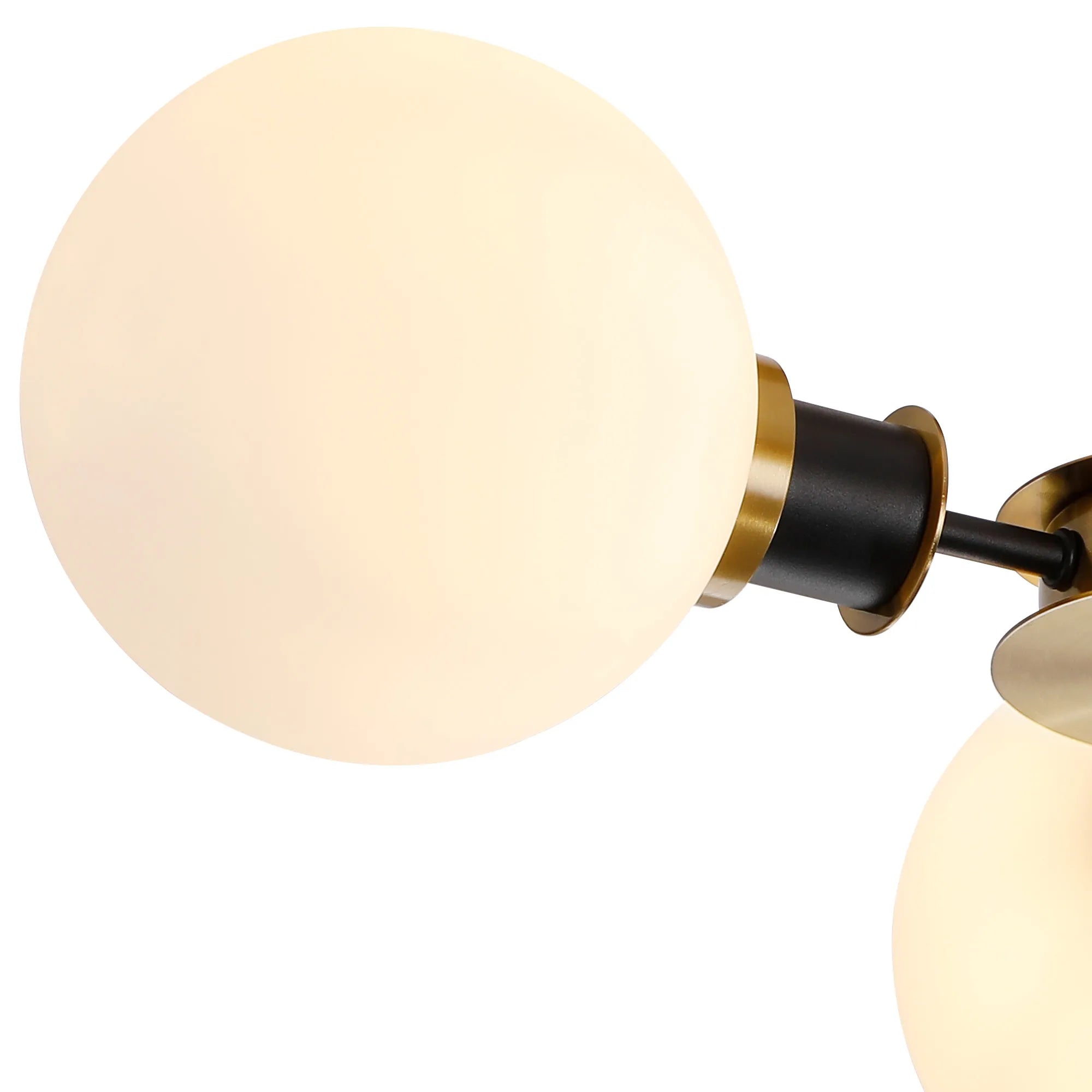 Sycamore Semi Ceiliing 3 Light with 15cm Round Glass Shade - Brass, Opal & Satin Black