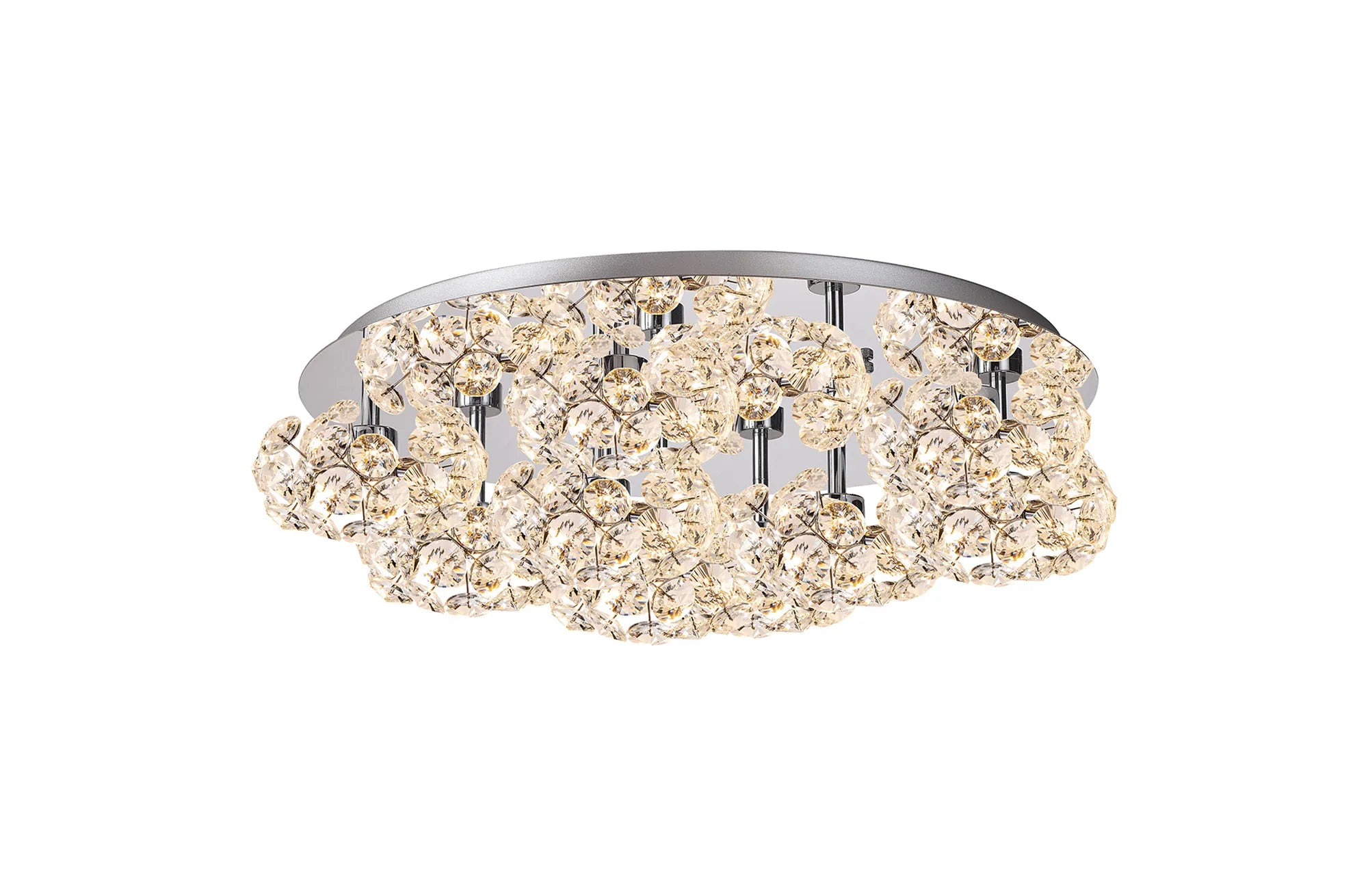 Grosvenor Polished Chrome Round 9 Light - Flush Fitting - Chrome & Clear Crystal Shade