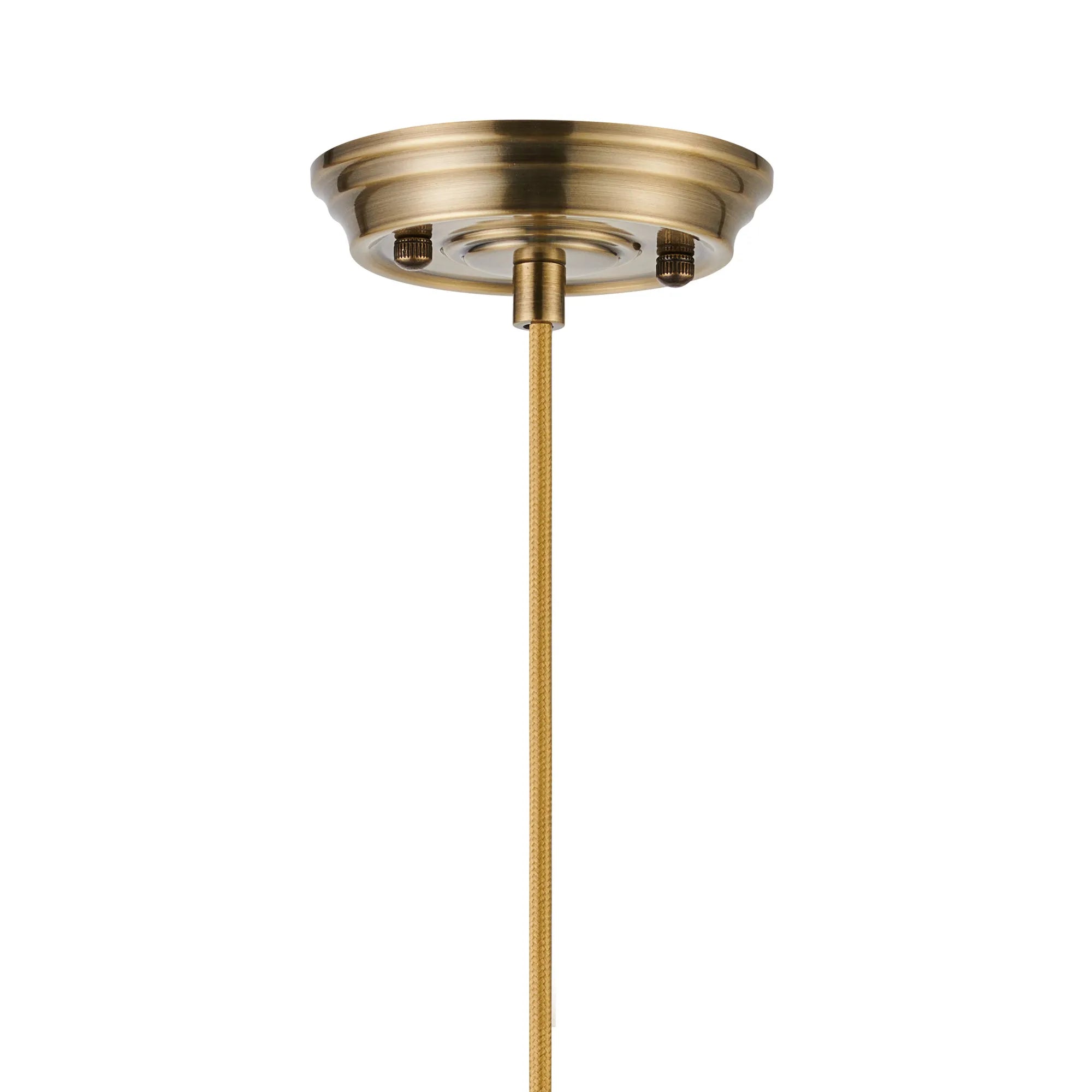 Grove Single Pendant with Flower Bud Shade - Antique Brass & Golden Brown Braided Cable & Clear