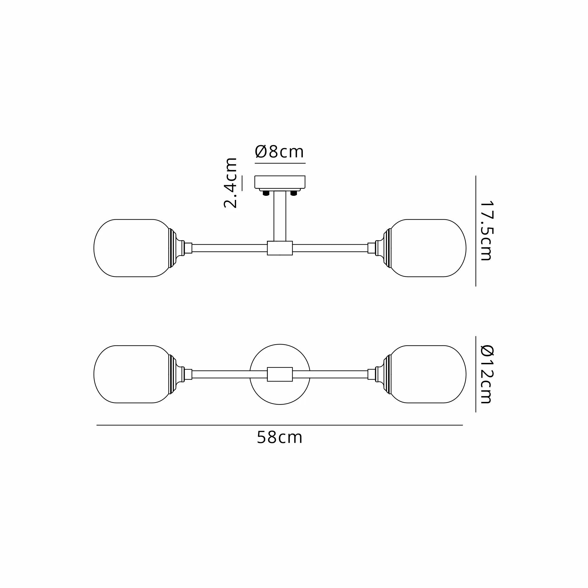 Dene Ceiling & Wall Light - Linear 2 Light - IP44 Satin Black & Amber Smooth Tubular Glass