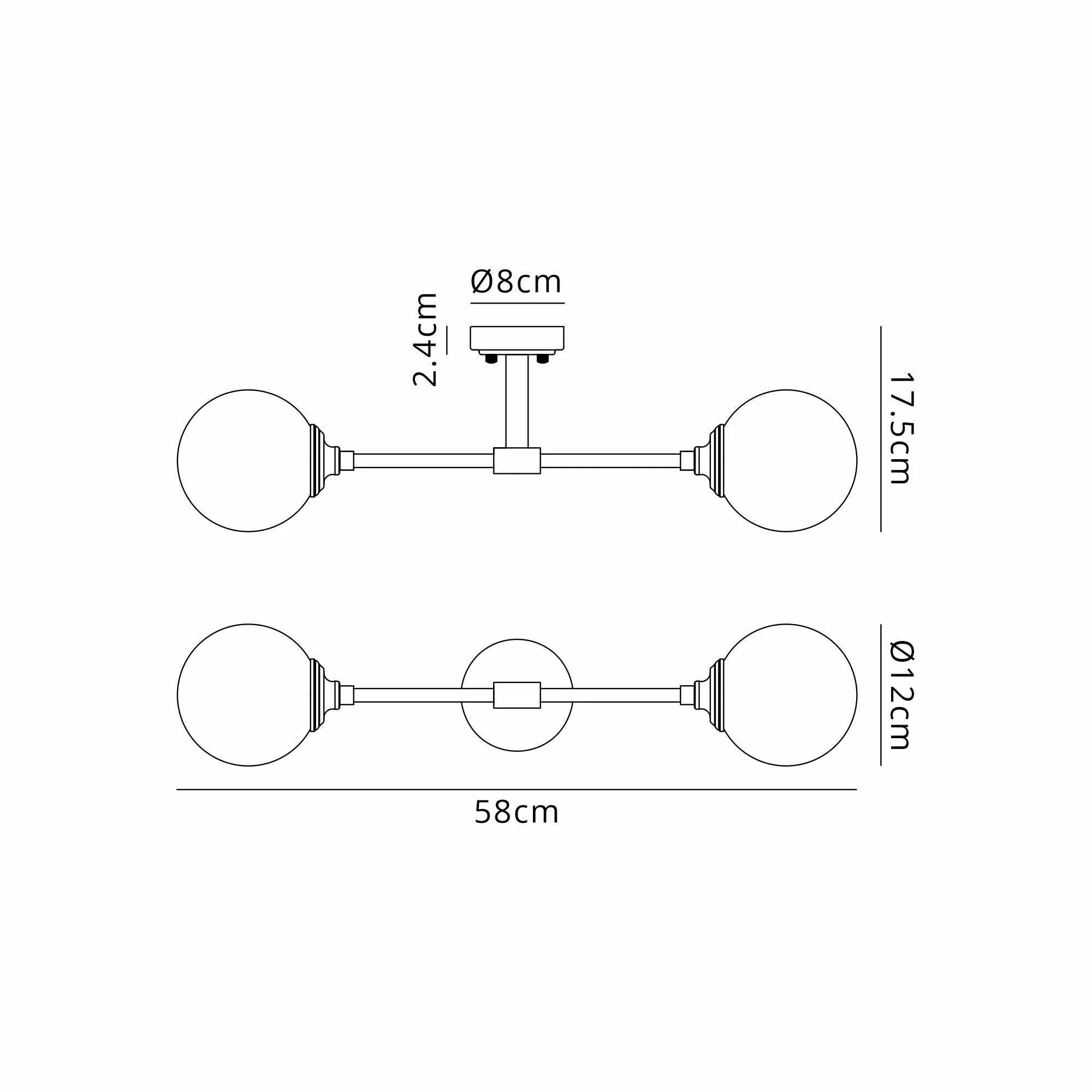 Dene Ceiling & Wall Light - Linear 2 Light - IP44 Nickel & Amber Smooth Round Glass