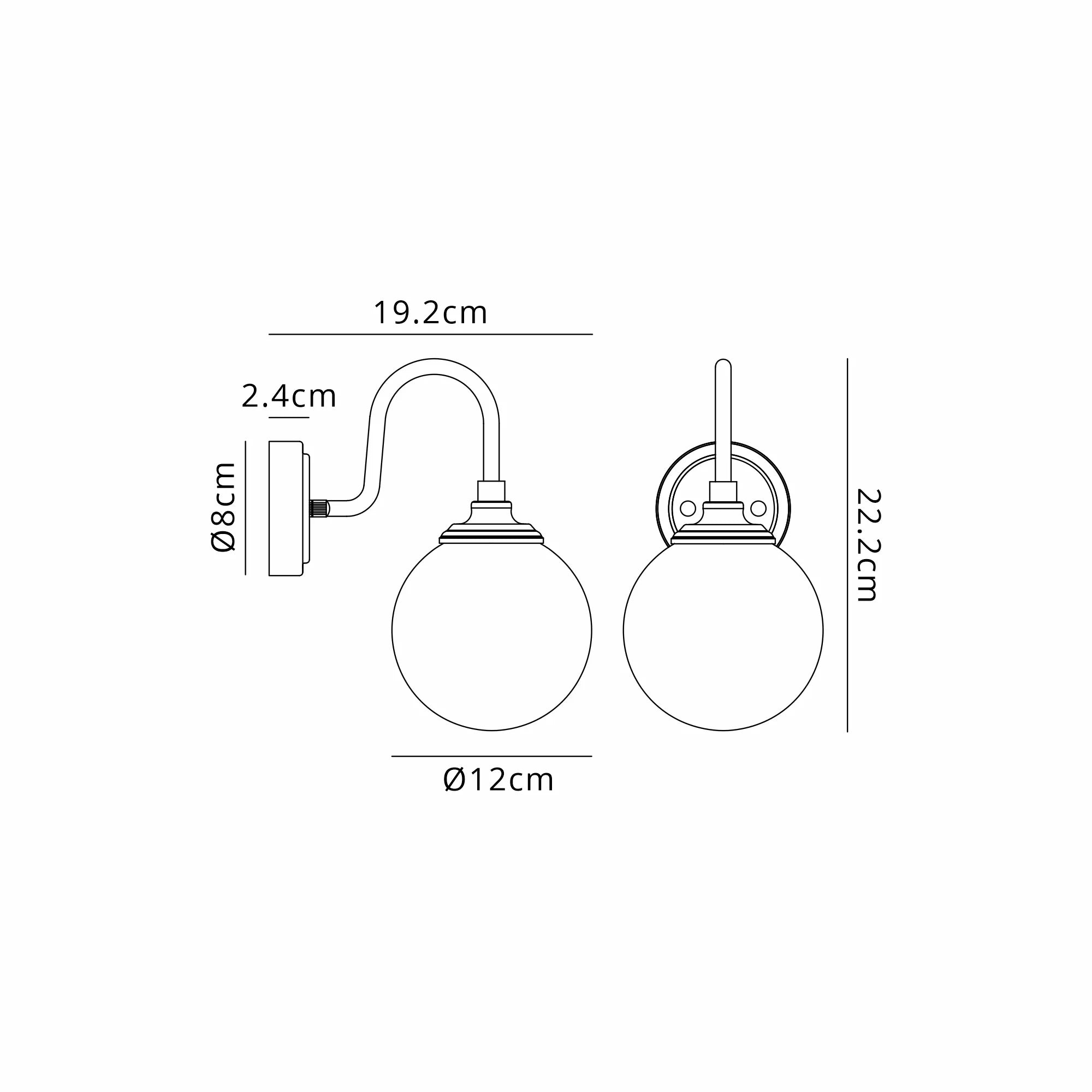 Dene Curved Arm Wall Light - 1 Light - IP44 Satin Black & Clear Smooth Round Glass