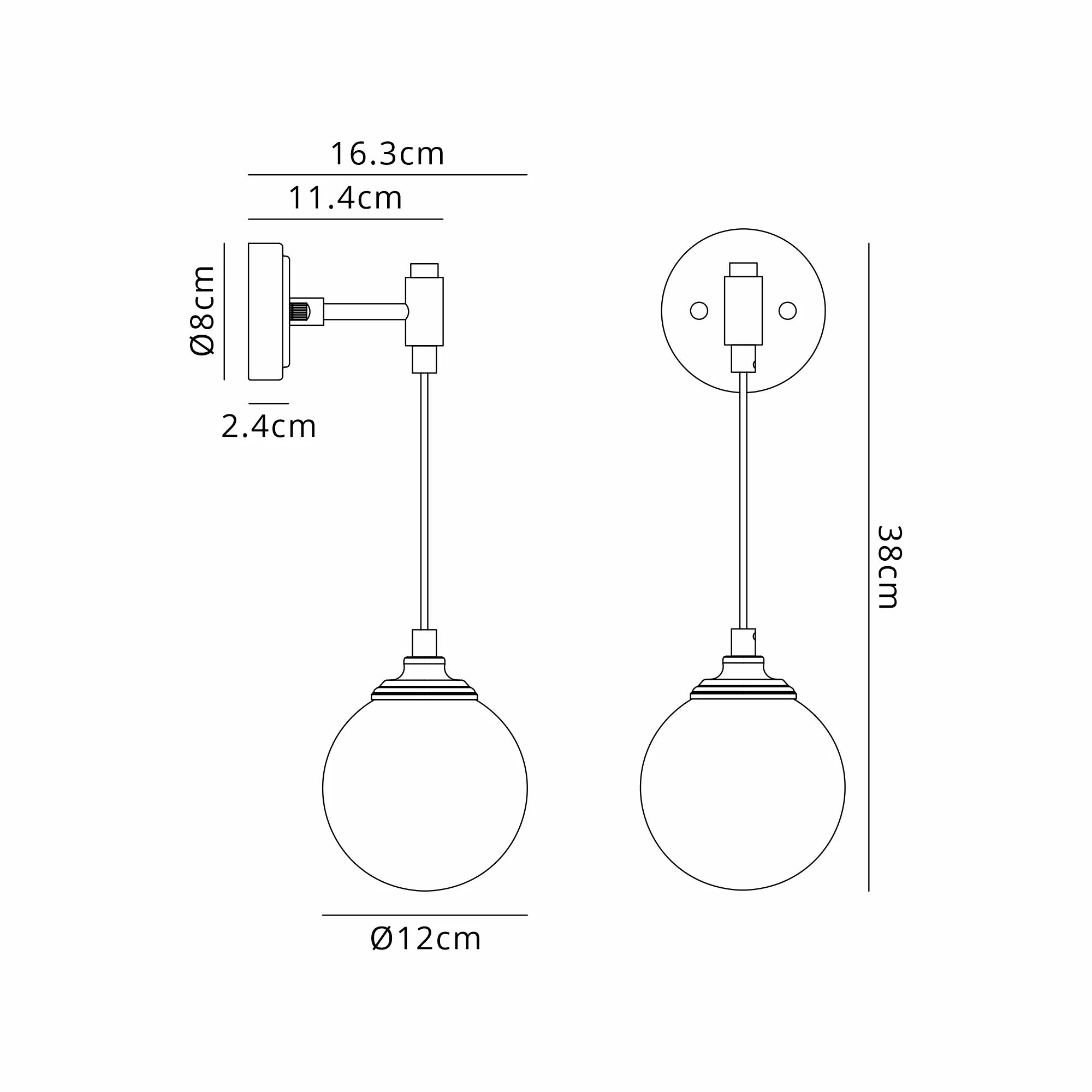 Dene Adjustable Single Wall Light IP44 - Polished Nickel & Opal Smooth Round Glass