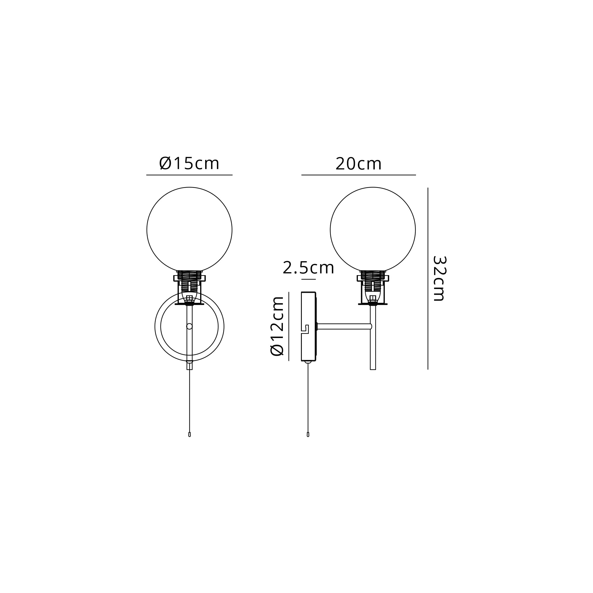 Sycamore Switched Wall Light with 15cm Round Glass Shade - Brass, Opal & Satin Black