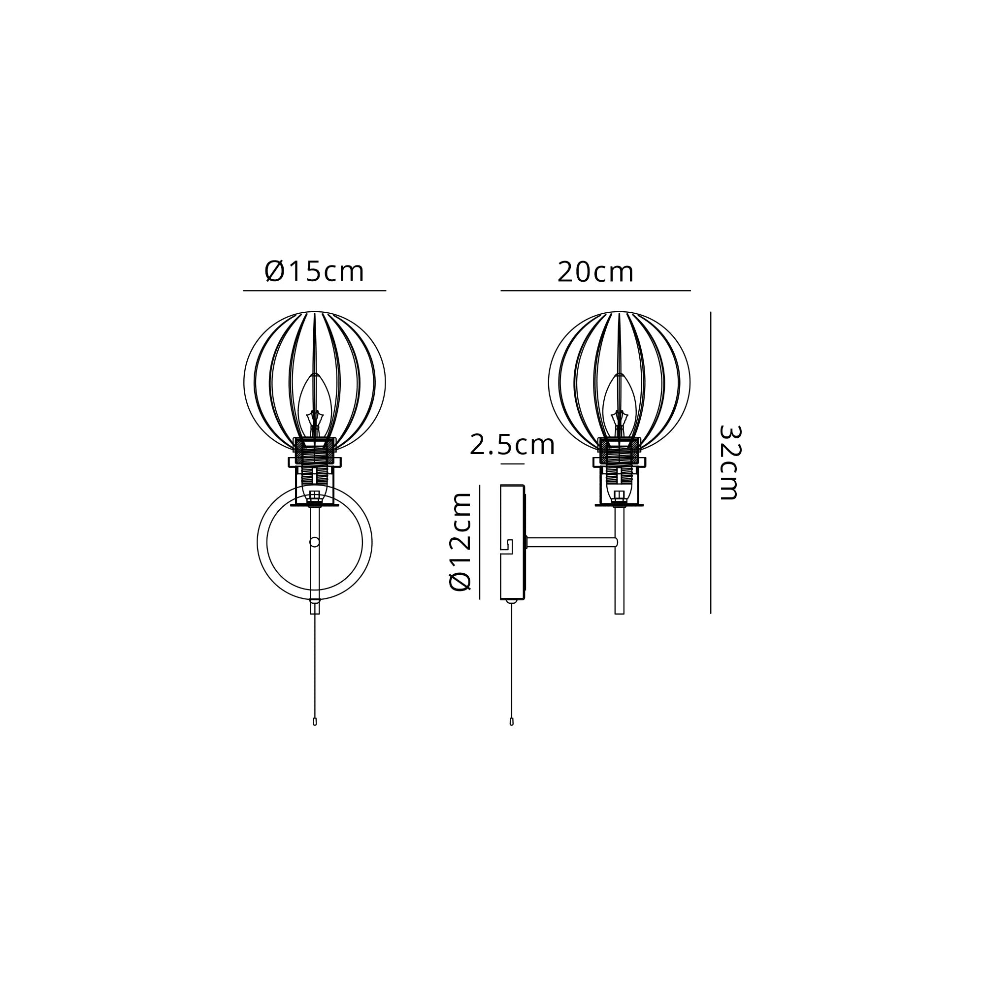 Sycamore Switched Wall Light with 15cm Round Segment Glass Shade - Brass, Smoke Plated & Satin Black