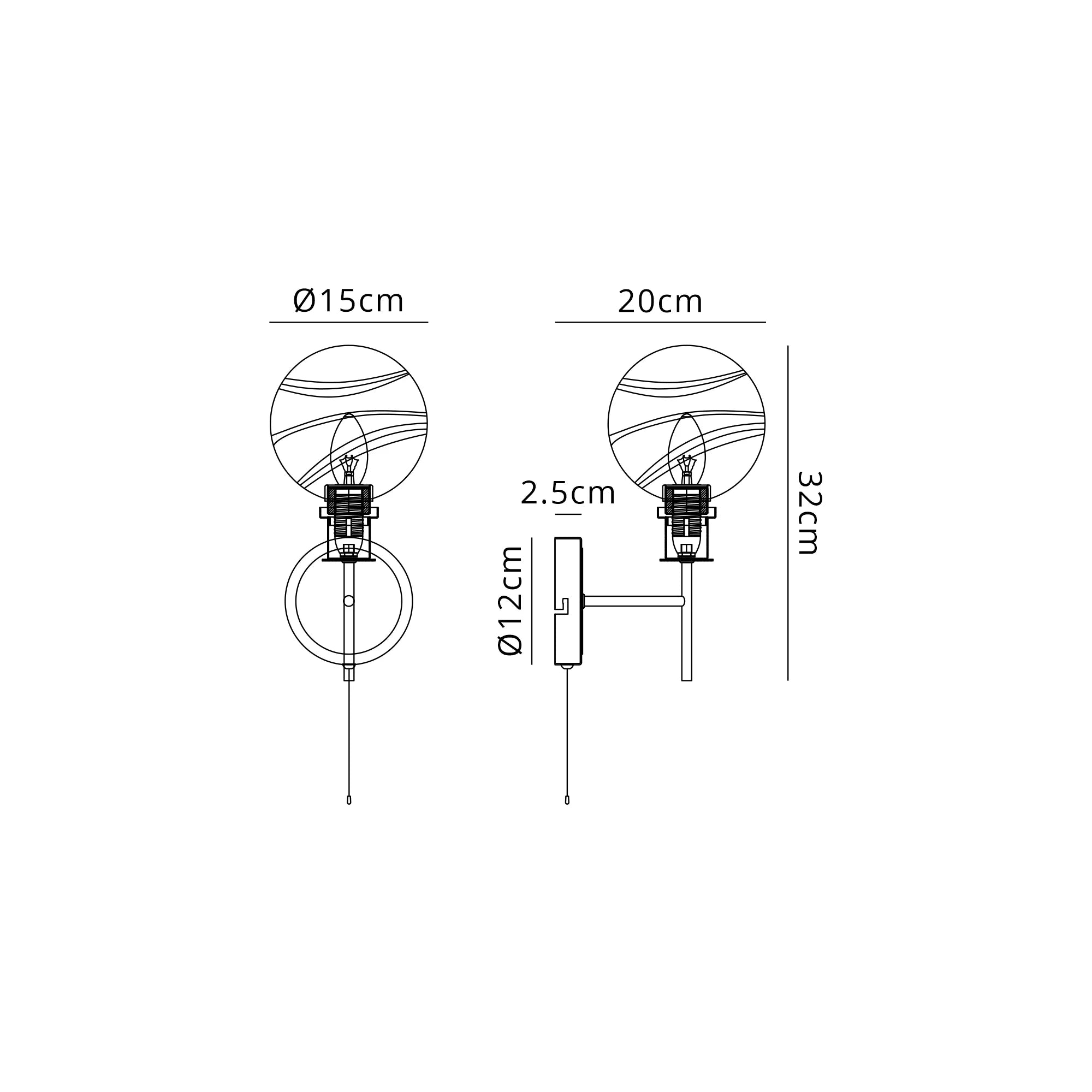 Sycamore Switched Wall Light with 15cm Round Marble Effect Glass Shade - Satin Nickel, White & Satin Black